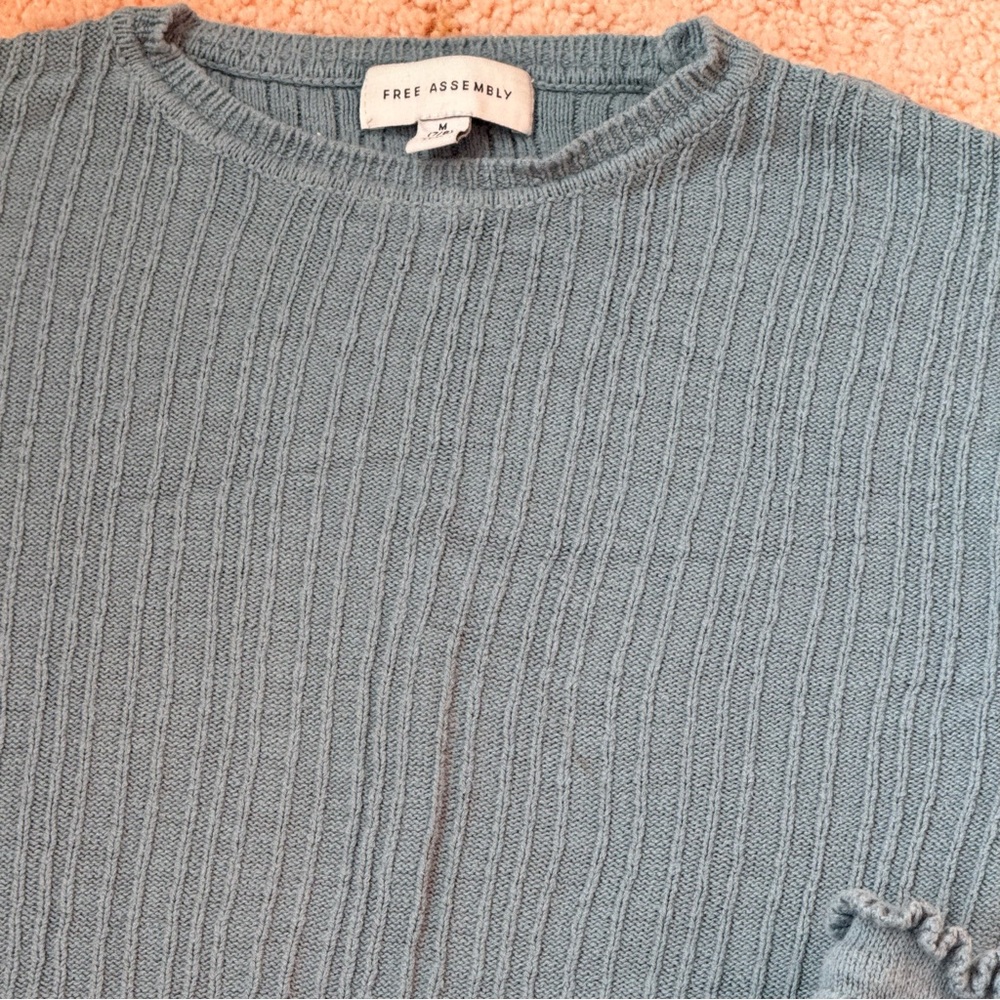 Free Assembly Ribbed Knit Lounge Set Blue Green Teal Size M 7/8 Girls Top Short - Picture 6 of 9